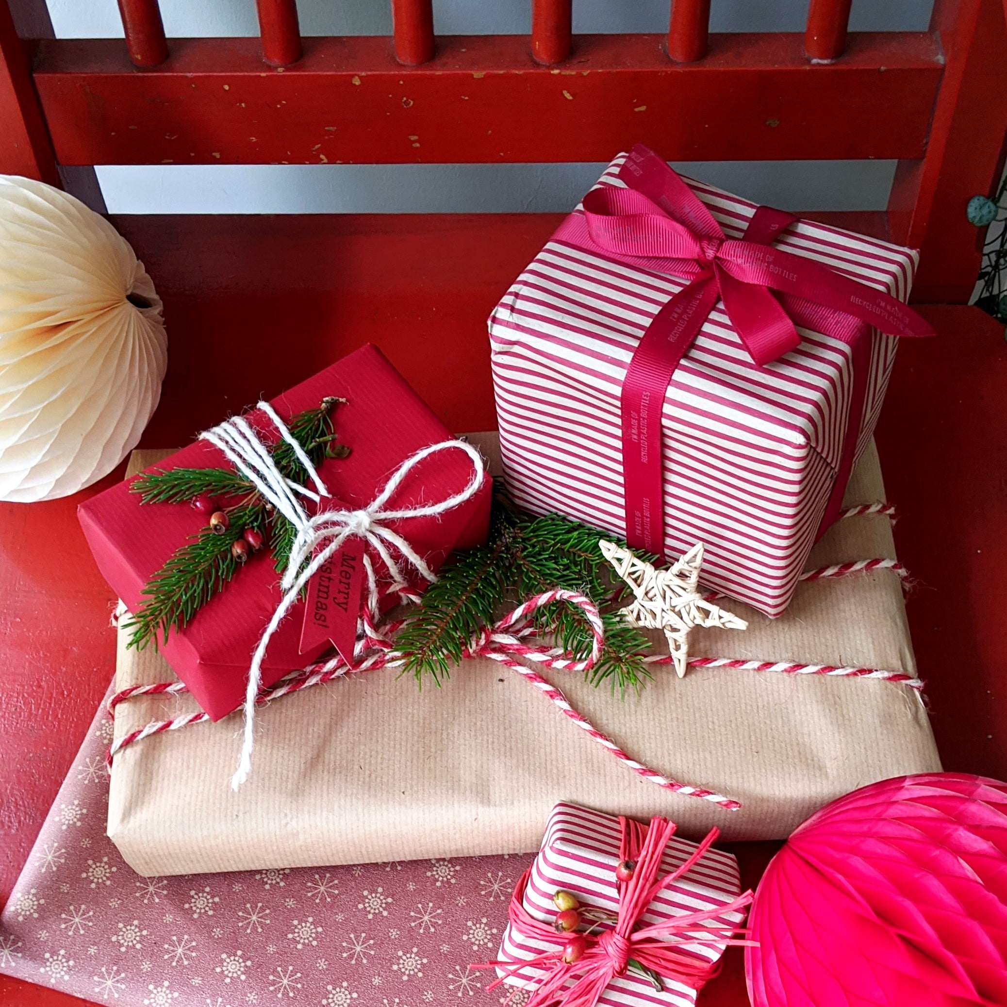 Rustic Stripe Eco Wrapping Paper Red | Recycled & Sustainable Christmas  Gift Wrap for Vintage Farmhouse Holiday Decorations