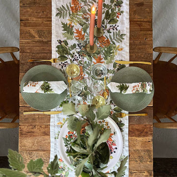 Linen Table Runner - Autumn Foliage & Berries | 145cm - Thedanes.co.uk - Creative & Sustainable Living The Scandinavian Way