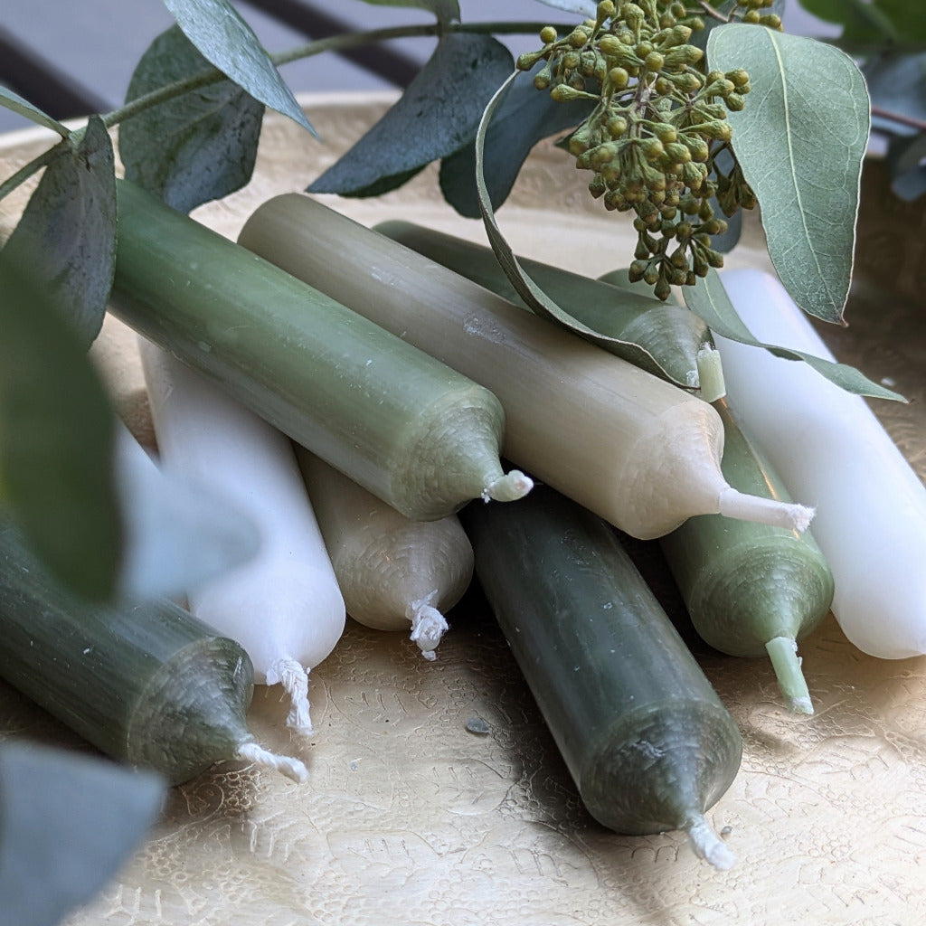 10 Short Dinner Candles | Green & Ivory Assortment - Thedanes.co.uk - Creative & Sustainable Living The Scandinavian Way