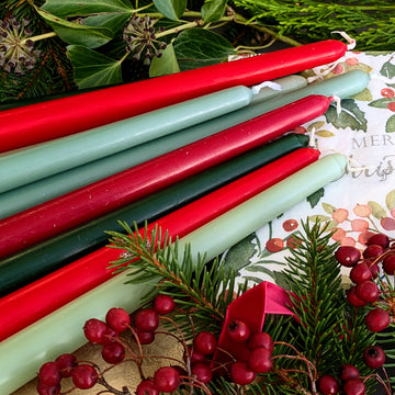 10 Tapered Dinner Candles 22mm| Christmas Colour Mix - Thedanes.co.uk - Creative & Sustainable Living The Scandinavian Way