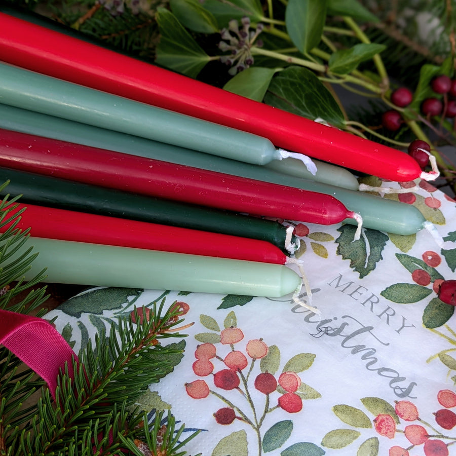 10 Tapered Dinner Candles 22mm| Christmas Colour Mix - Thedanes.co.uk - Creative & Sustainable Living The Scandinavian Way