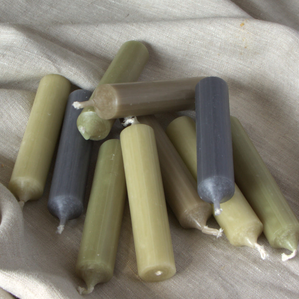 10 Mixed Short Dinner Candles | Green & Grey Assortment - Thedanes.co.uk - Creative & Sustainable Living The Scandinavian Way