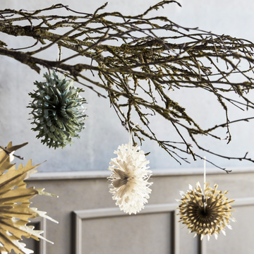 12 Gold Tissue Paper Fan Snowflake Christmas Decorations 