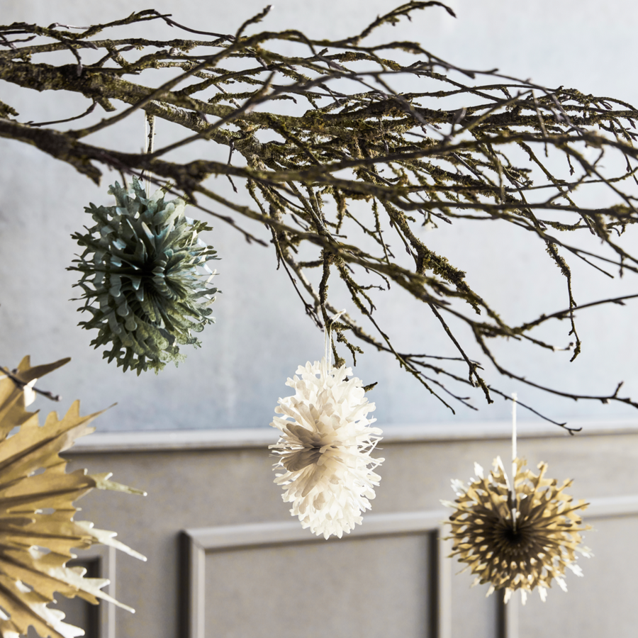 12 Gold Tissue Paper Fan Snowflake Christmas Decorations 