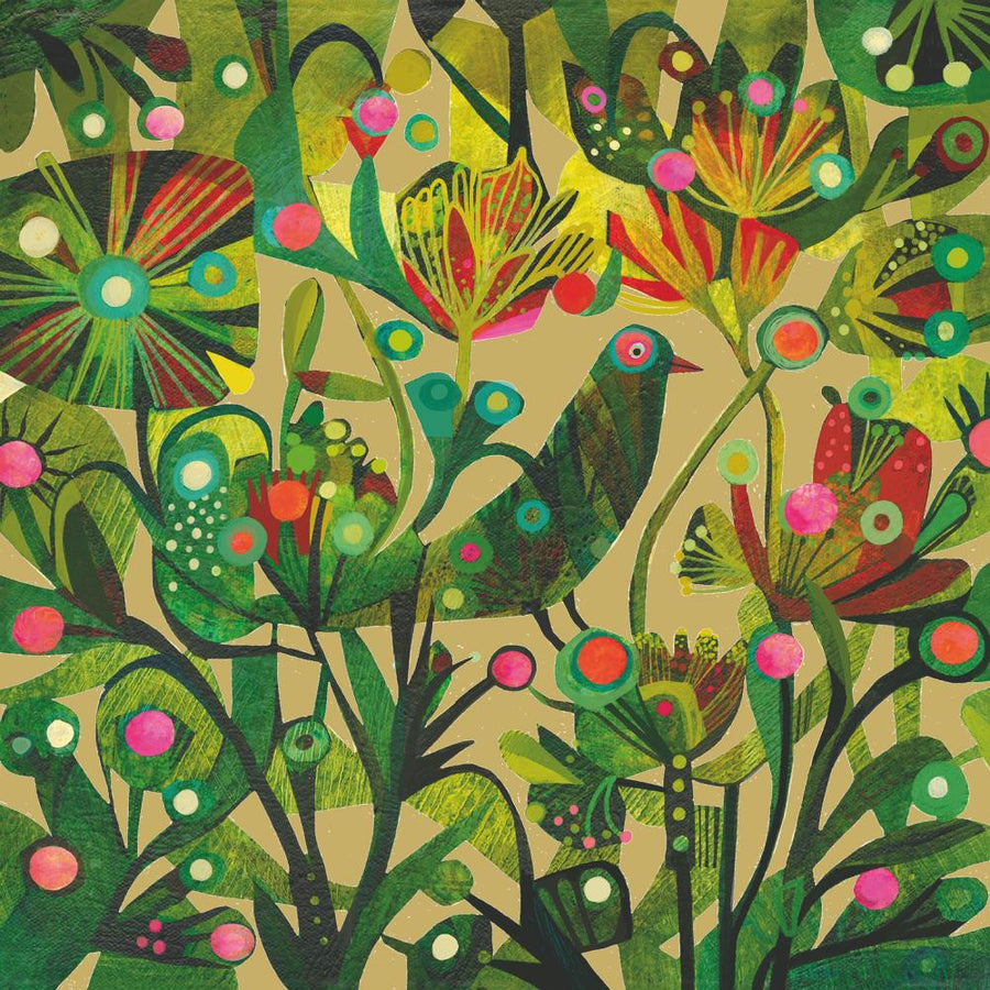 Green, Red & Pink Floral Bird 'Sabah' Paper Napkins by Esté MacLeod