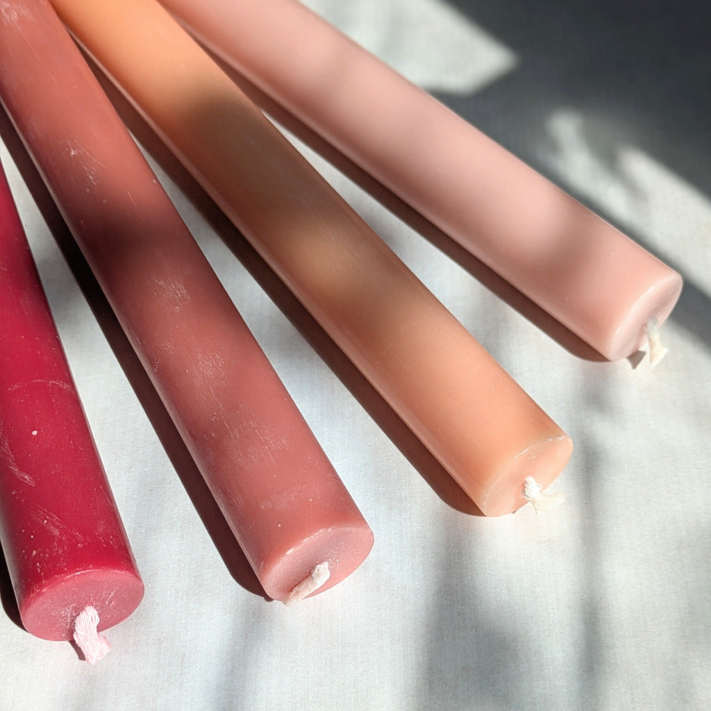 4 Peach & Pink Dinner Candles 20cm x 22mm | 100% Natural & Handmade - Thedanes.co.uk - Creative & Sustainable Living The Scandinavian Way