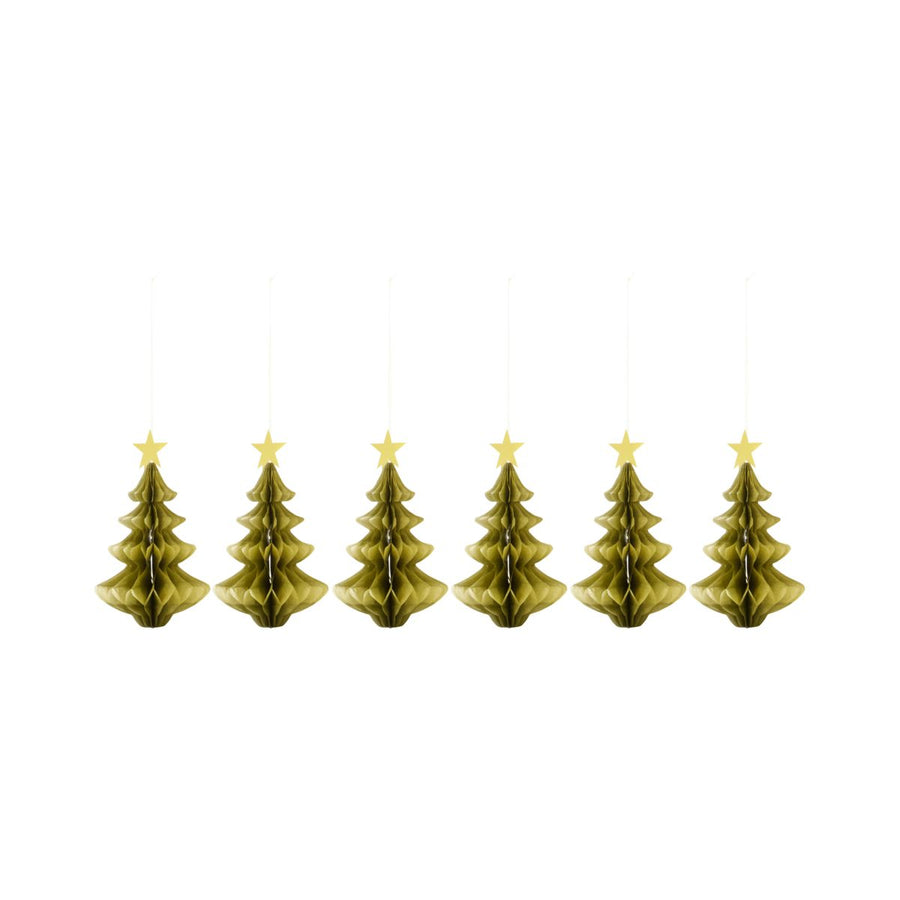 6 Gold Hanging Christmas Tree Paper Decorations With Gold Star - Thedanes.co.uk - Creative & Sustainable Living The Scandinavian Way