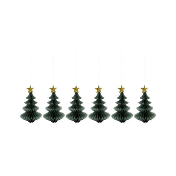 6 Green Hanging Christmas Tree Paper Decorations With Gold Star - Thedanes.co.uk - Creative & Sustainable Living The Scandinavian Way