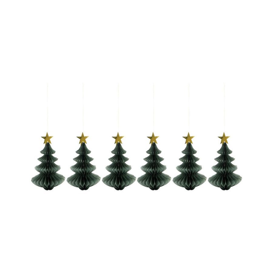 6 Green Hanging Christmas Tree Paper Decorations With Gold Star - Thedanes.co.uk - Creative & Sustainable Living The Scandinavian Way