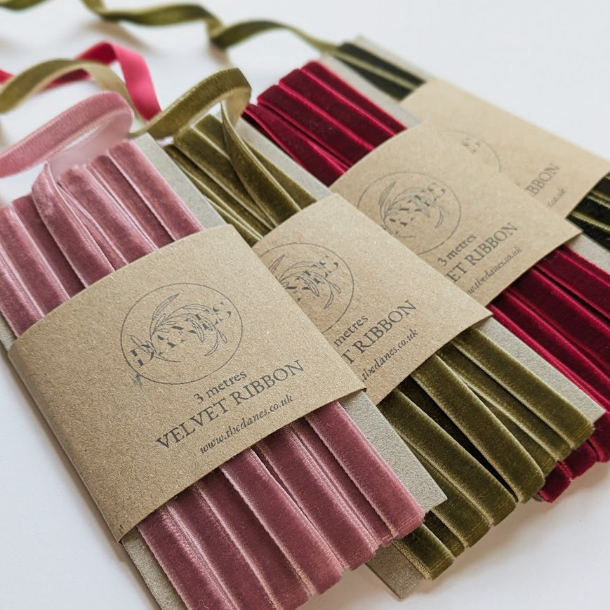 Narrow Velvet Ribbon - 6mm x 3M - Thedanes.co.uk - Creative & Sustainable Living The Scandinavian Way