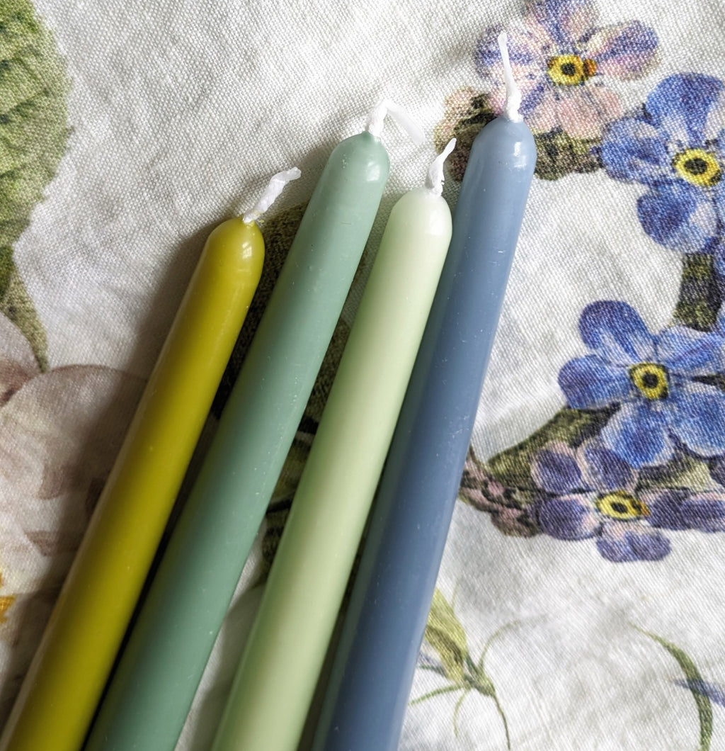 8 Tapered Dinner Candles | Green & Blue Colour Mix - Thedanes.co.uk - Creative & Sustainable Living The Scandinavian Way