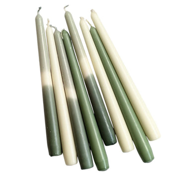 8 Tapered Dinner Candles | Green & Ivory Mix with Dip Dyed Candles - Thedanes.co.uk - Creative & Sustainable Living The Scandinavian Way
