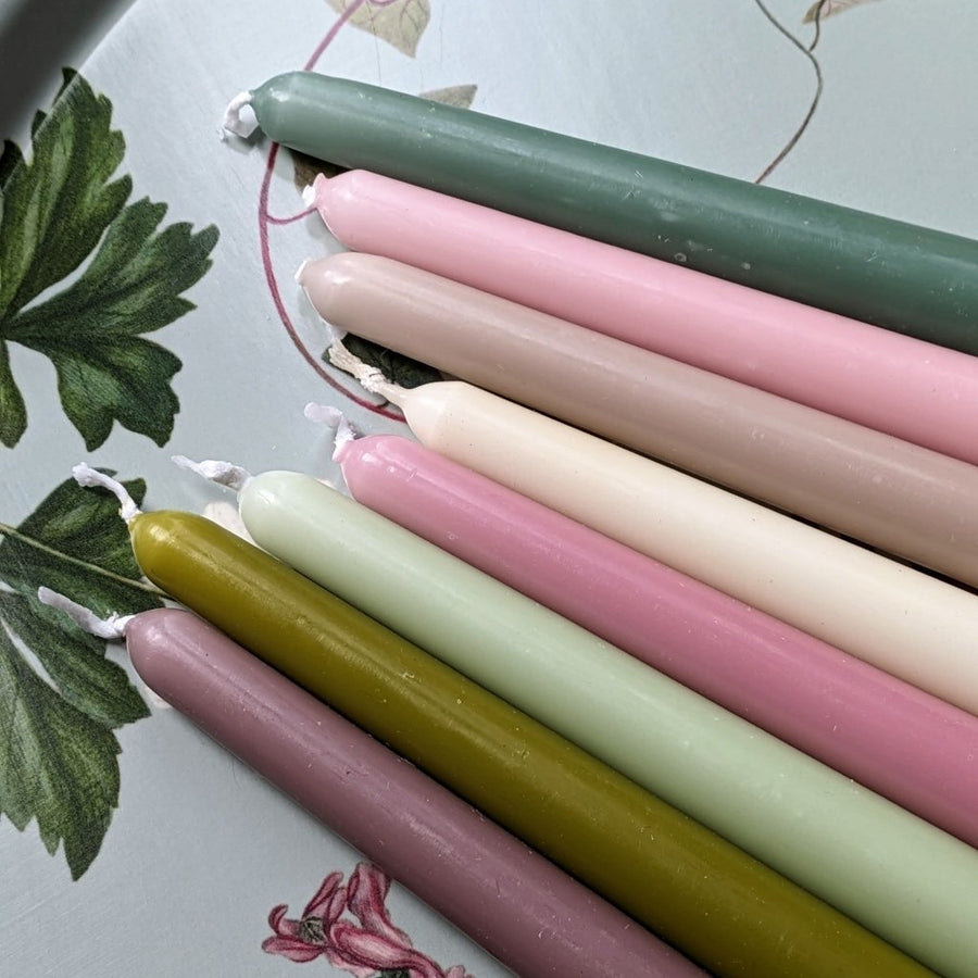 8 Tapered Dinner Candles | Pink & Green Colour Mix - Thedanes.co.uk - Creative & Sustainable Living The Scandinavian Way