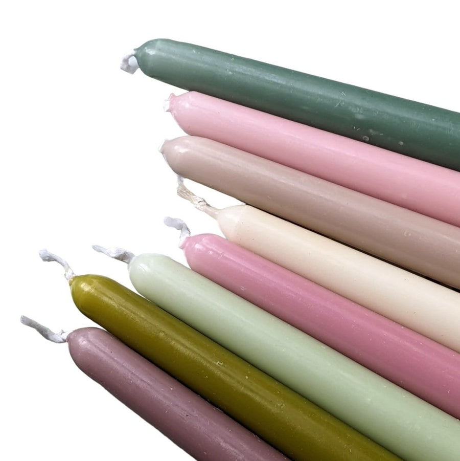 8 Tapered Dinner Candles | Pink & Green Colour Mix - Thedanes.co.uk - Creative & Sustainable Living The Scandinavian Way