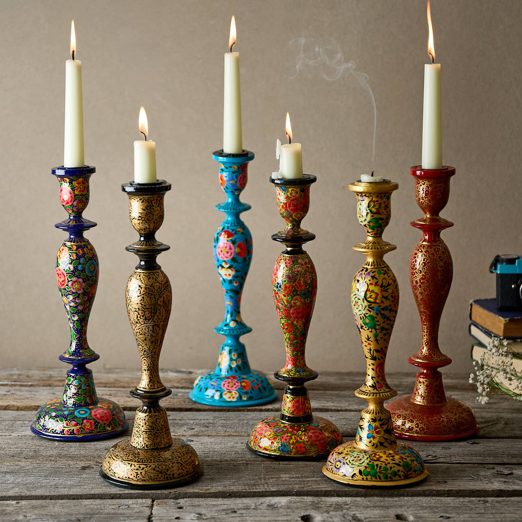 Kashmir Wooden Candle Stick Holder 12" - Thedanes.co.uk - Creative & Sustainable Living The Scandinavian Way