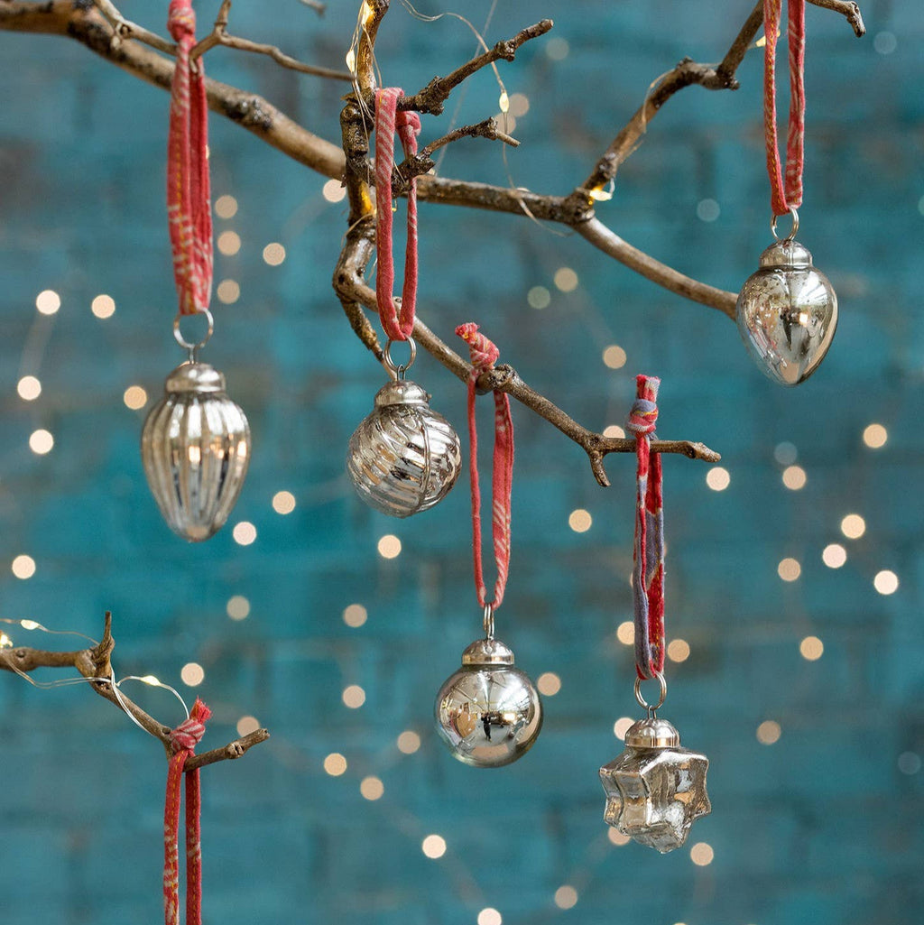 Antique Silver Recycled Glass Baubles | Set of 6 | Fair Trade - Thedanes.co.uk - Creative & Sustainable Living The Scandinavian Way