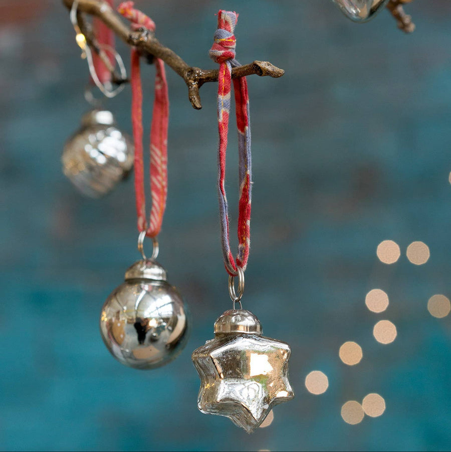 Antique Silver Recycled Glass Baubles | Set of 6 | Fair Trade - Thedanes.co.uk - Creative & Sustainable Living The Scandinavian Way