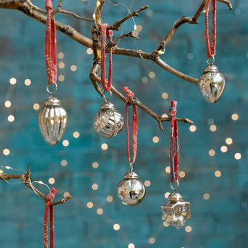 Antique Silver Recycled Glass Baubles | Set of 6 | Fair Trade - Thedanes.co.uk - Creative & Sustainable Living The Scandinavian Way
