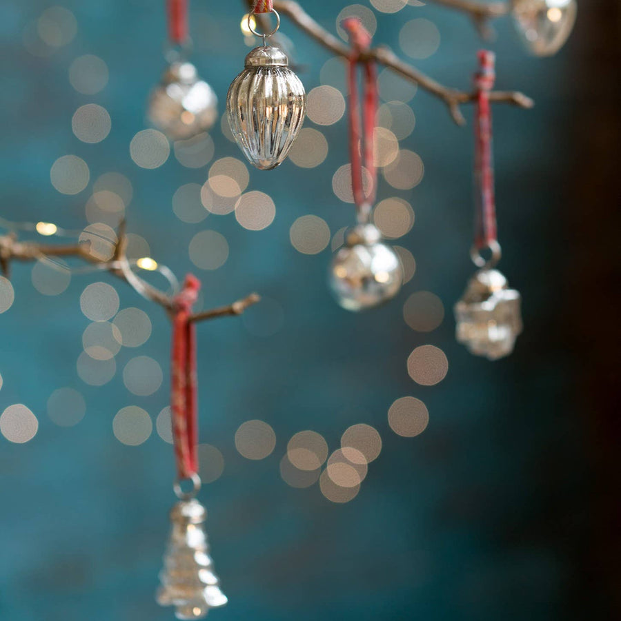 Antique Silver Recycled Glass Baubles | Set of 6 | Fair Trade - Thedanes.co.uk - Creative & Sustainable Living The Scandinavian Way