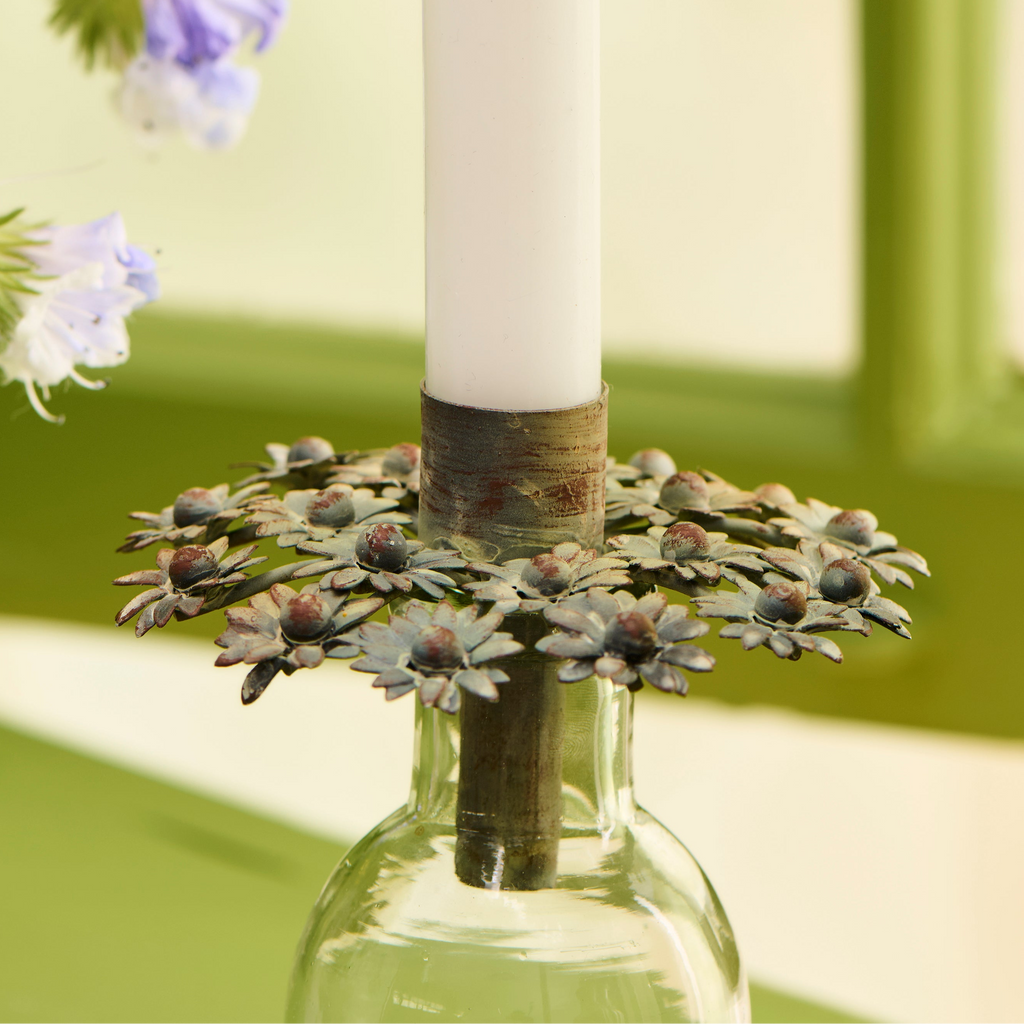 Bottle Top Candle Holder Green Patina Flowers | For 22mm Candles - Thedanes.co.uk - Creative & Sustainable Living The Scandinavian Way