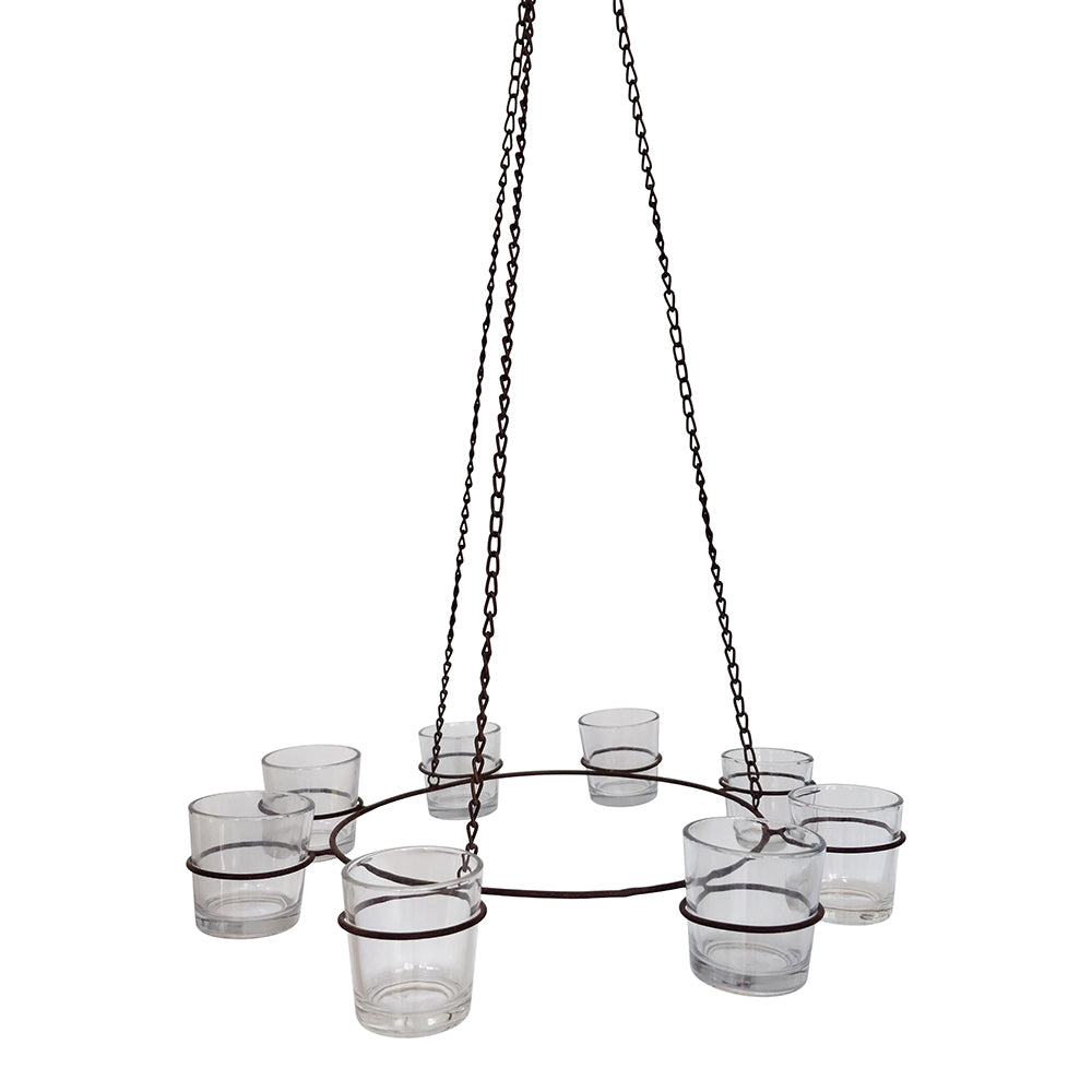 Simple Rustic Hanging Tealight Candle Chandelier With 8 Glass Votives + Tea Lights - Thedanes.co.uk - Creative & Sustainable Living The Scandinavian Way