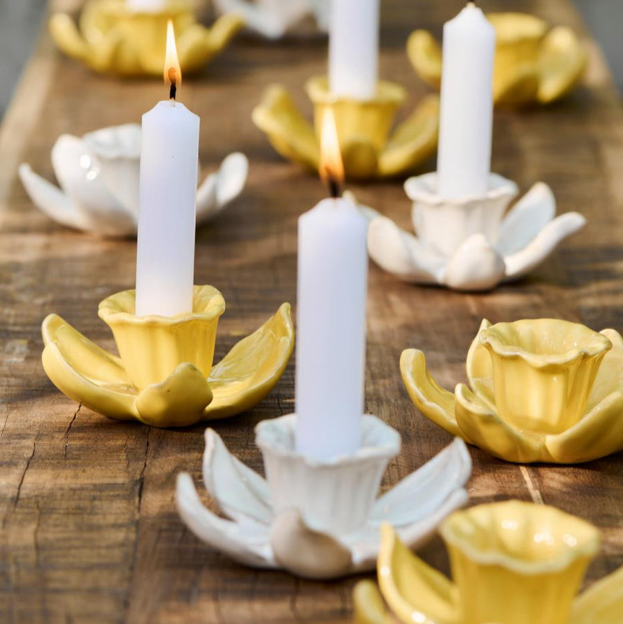 Ceramic Daffodil Candle Holder | Sunshine Yellow Or White - Thedanes.co.uk - Creative & Sustainable Living The Scandinavian Way