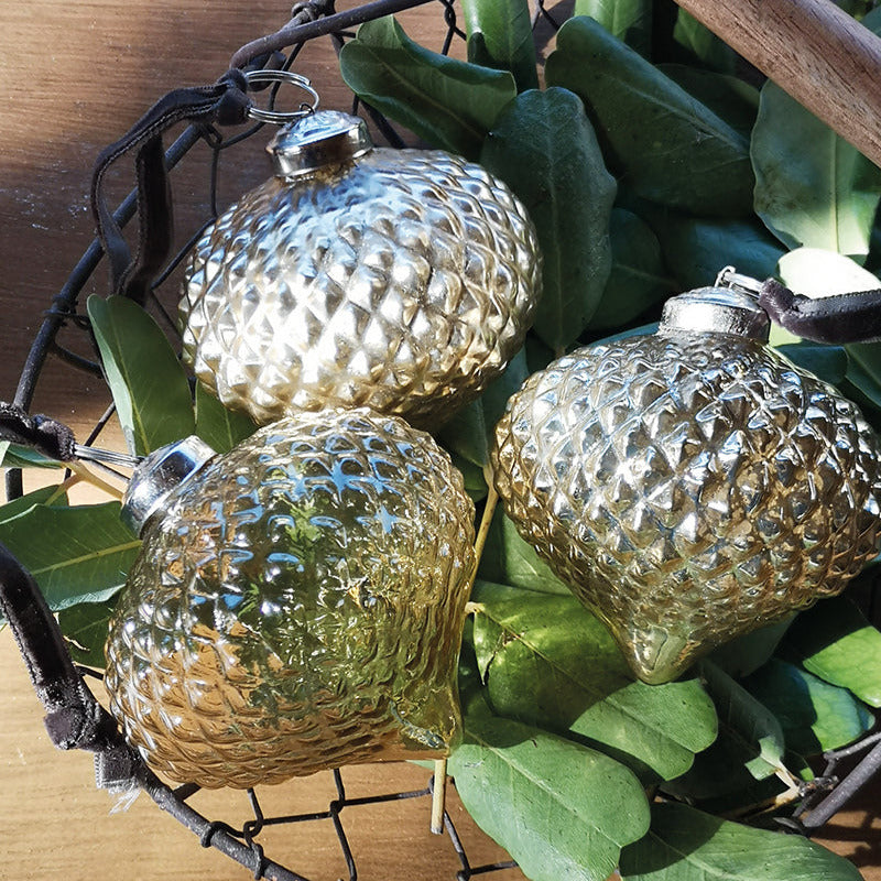 Champagne Gold Drop Glass Baubles | Set of 3 Hobnail Assorted Designs - Thedanes.co.uk - Creative & Sustainable Living The Scandinavian Way