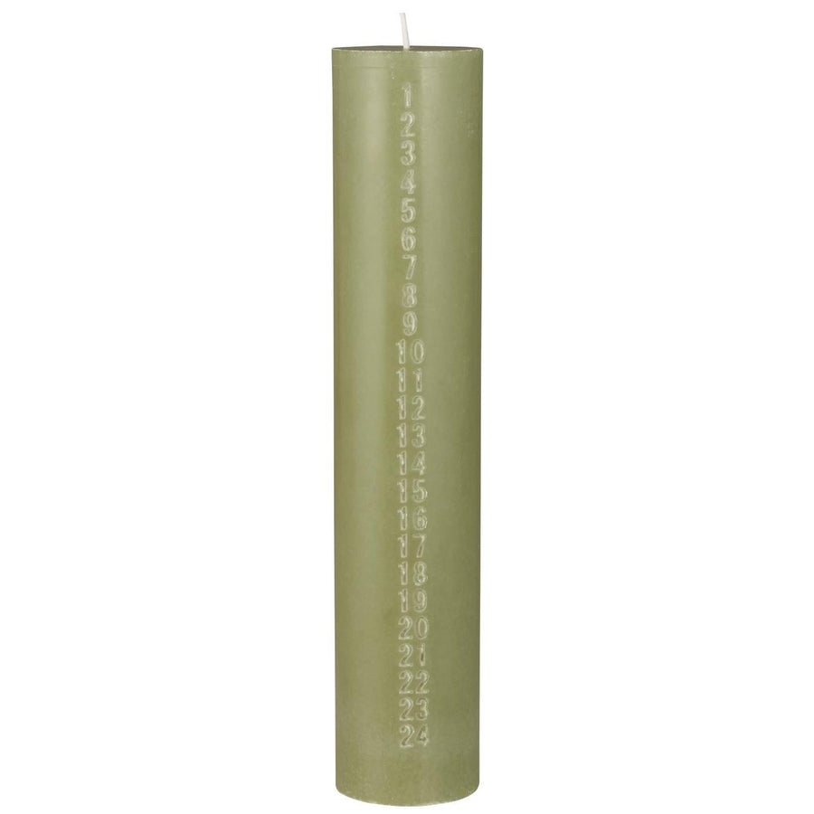 Christmas Countdown Advent Pillar Candle - Moss Green | Embossed Number 1-24 - Thedanes.co.uk - Creative & Sustainable Living The Scandinavian Way
