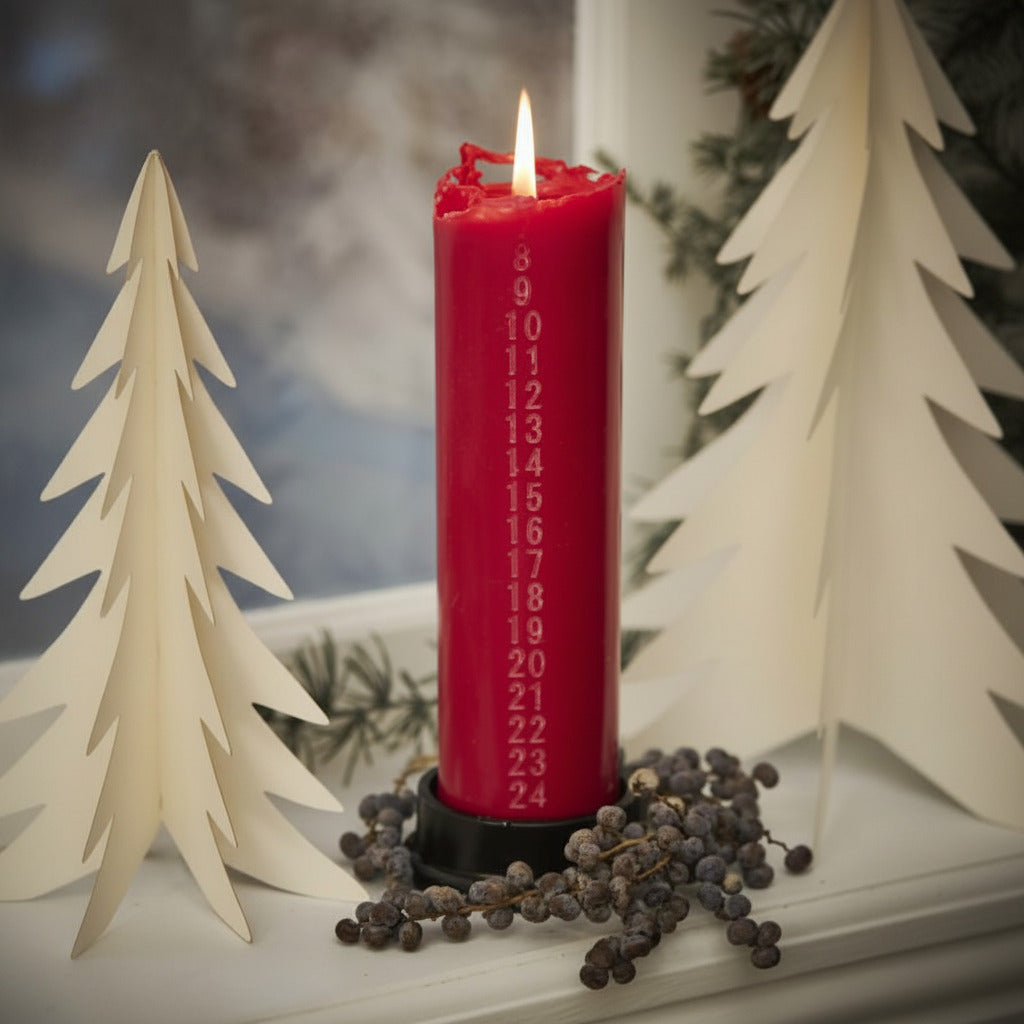 Christmas Countdown Advent Pillar Candle - Deep Red | Embossed Number 1-24 - Thedanes.co.uk - Creative & Sustainable Living The Scandinavian Way