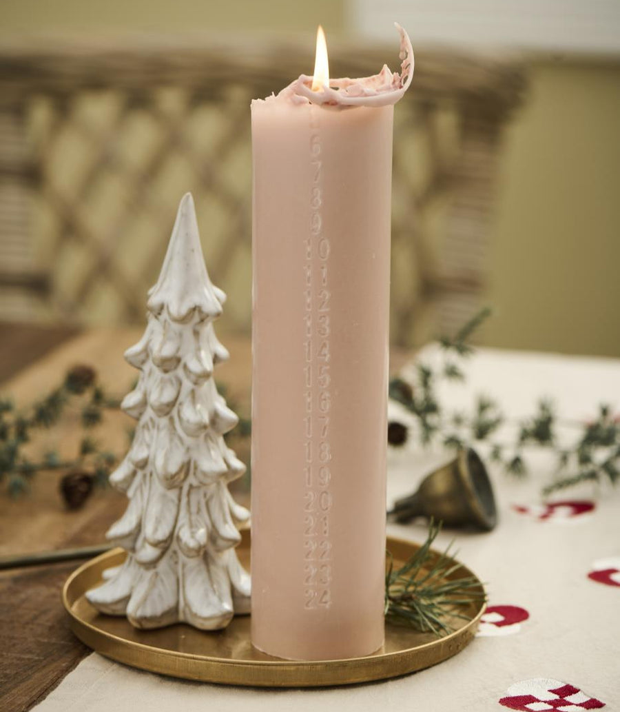 Christmas Countdown Advent Pillar Candle - Soft Rosa Pink | Embossed Number 1-24 - Thedanes.co.uk - Creative & Sustainable Living The Scandinavian Way