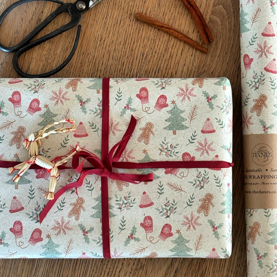 Christmas Nostalgia Eco Friendly Gift Wrapping Paper, Grass Fiber | 57cm x 3M - Thedanes.co.uk - Creative & Sustainable Living The Scandinavian Way