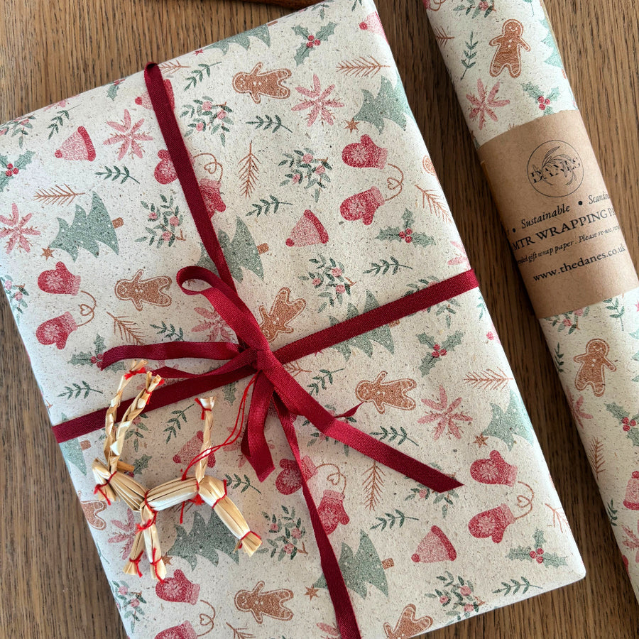 Christmas Nostalgia Eco Friendly Gift Wrapping Paper, Grass Fiber | 57cm x 3M - Thedanes.co.uk - Creative & Sustainable Living The Scandinavian Way