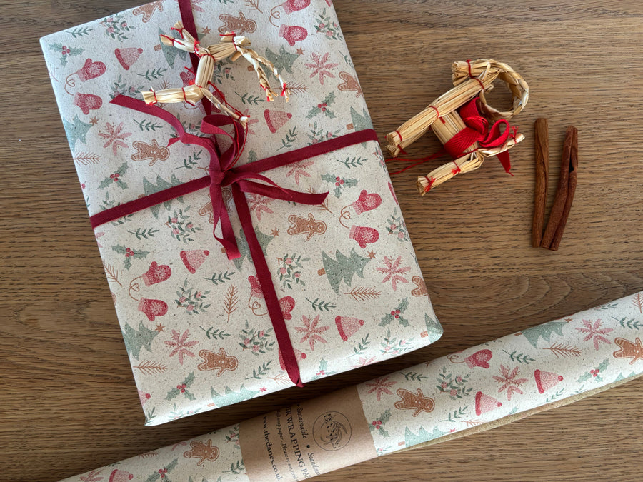 Christmas Nostalgia Eco Friendly Gift Wrapping Paper, Grass Fiber | 57cm x 3M - Thedanes.co.uk - Creative & Sustainable Living The Scandinavian Way
