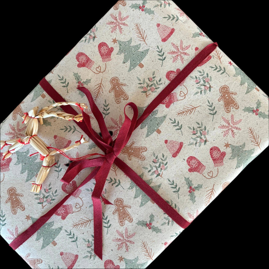 Christmas Nostalgia Eco Friendly Gift Wrapping Paper, Grass Fiber | 57cm x 3M - Thedanes.co.uk - Creative & Sustainable Living The Scandinavian Way