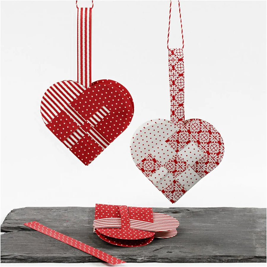 Danish Paper Christmas Heart Craft Decorations | Red & White Mixed Patterns - Thedanes.co.uk - Creative & Sustainable Living The Scandinavian Way