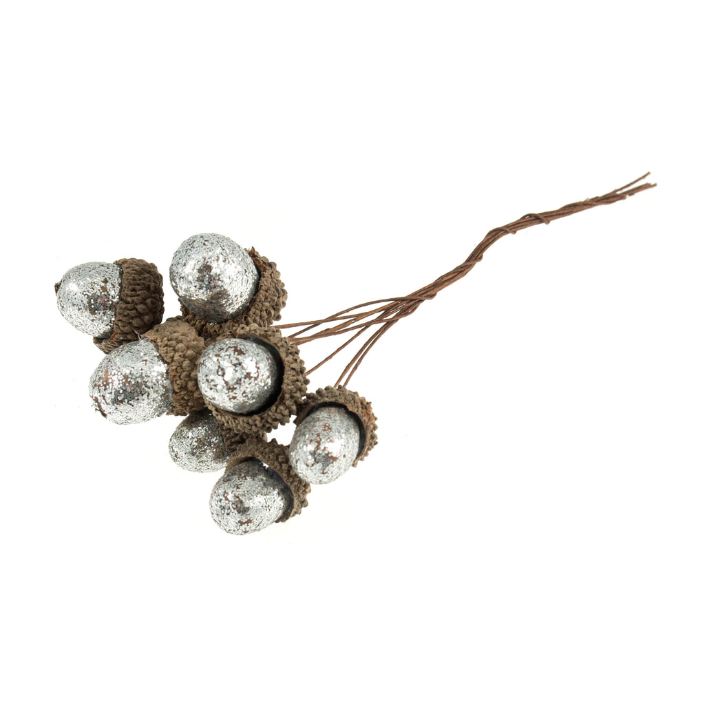 Decorative Silver Glitter Acorn Wire Picks - Thedanes.co.uk - Creative & Sustainable Living The Scandinavian Way