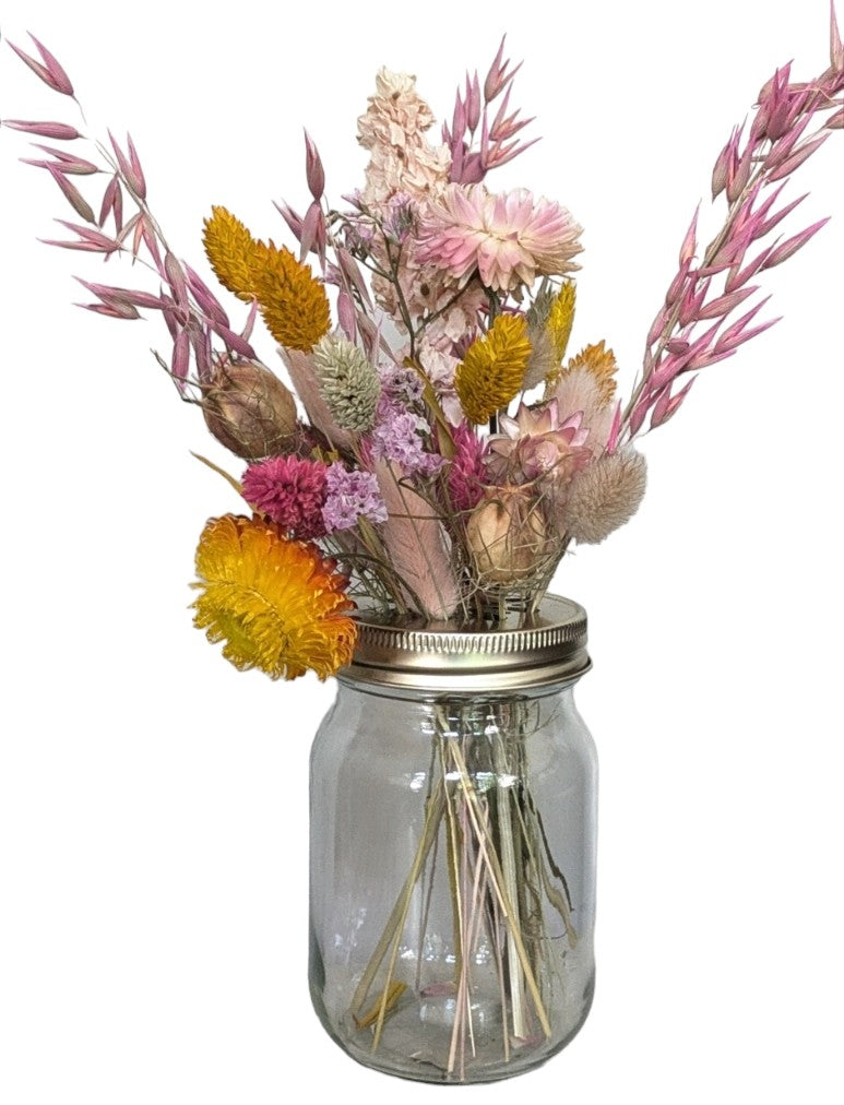 Dried Flowers Posy In Mason Jar Gift Set w/Daisy Lid - Thedanes.co.uk - Creative & Sustainable Living The Scandinavian Way