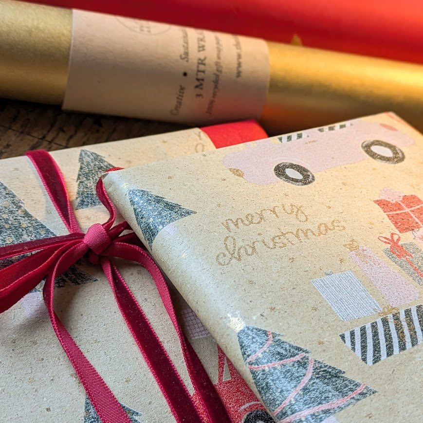 Driving Home For Christmas Gift Wrap Grass Paper - 50cm wide | 3M Roll