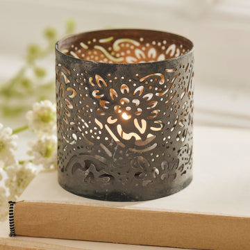 Flower Pattern Silhouette Candle Holder | Zinc - Thedanes.co.uk - Creative & Sustainable Living The Scandinavian Way