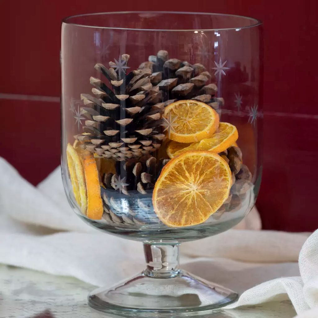 Footed Glass Candleholder Jar With Etched Stars | 18.5cm - Thedanes.co.uk - Creative & Sustainable Living The Scandinavian Way