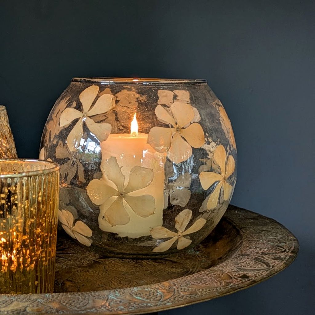 Round Glass Vase With Natural Embedded Flowers | 12cm - Thedanes.co.uk - Creative & Sustainable Living The Scandinavian Way