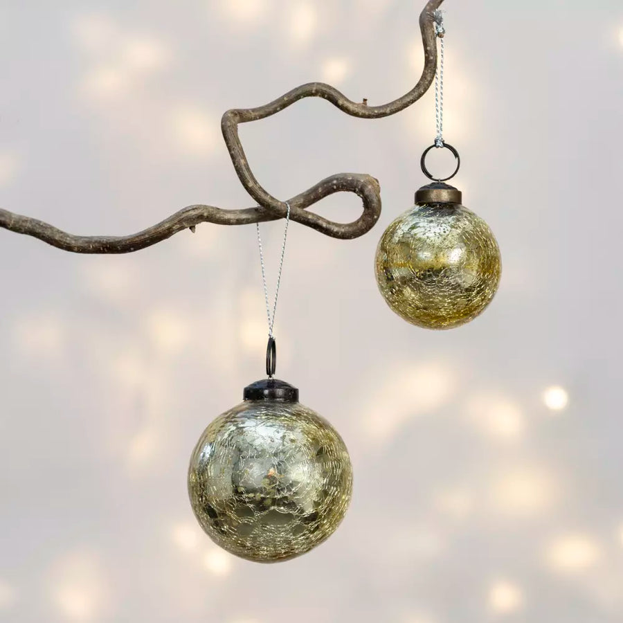 Gold Crackle Glass Bauble | 2 Sizes - Thedanes.co.uk - Creative & Sustainable Living The Scandinavian Way