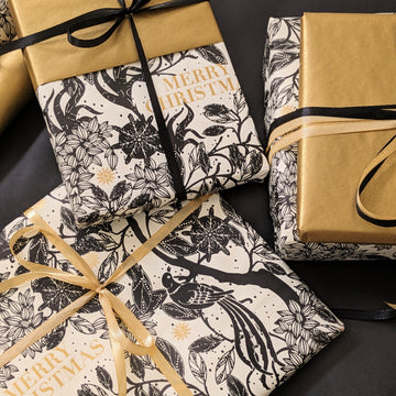 Gold & Black Merry Christmas Wrapping Paper, 3M - FSC & Recyclable - Thedanes.co.uk - Creative & Sustainable Living The Scandinavian Way