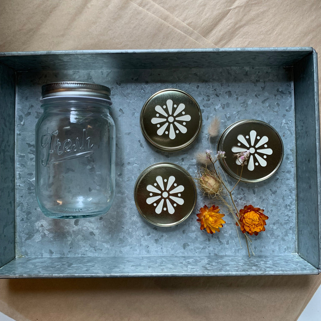 Kilner Mason Jar Daisy Flower Lids | Gold or Matt Metallic | 6 Lids - Thedanes.co.uk - Creative & Sustainable Living The Scandinavian Way