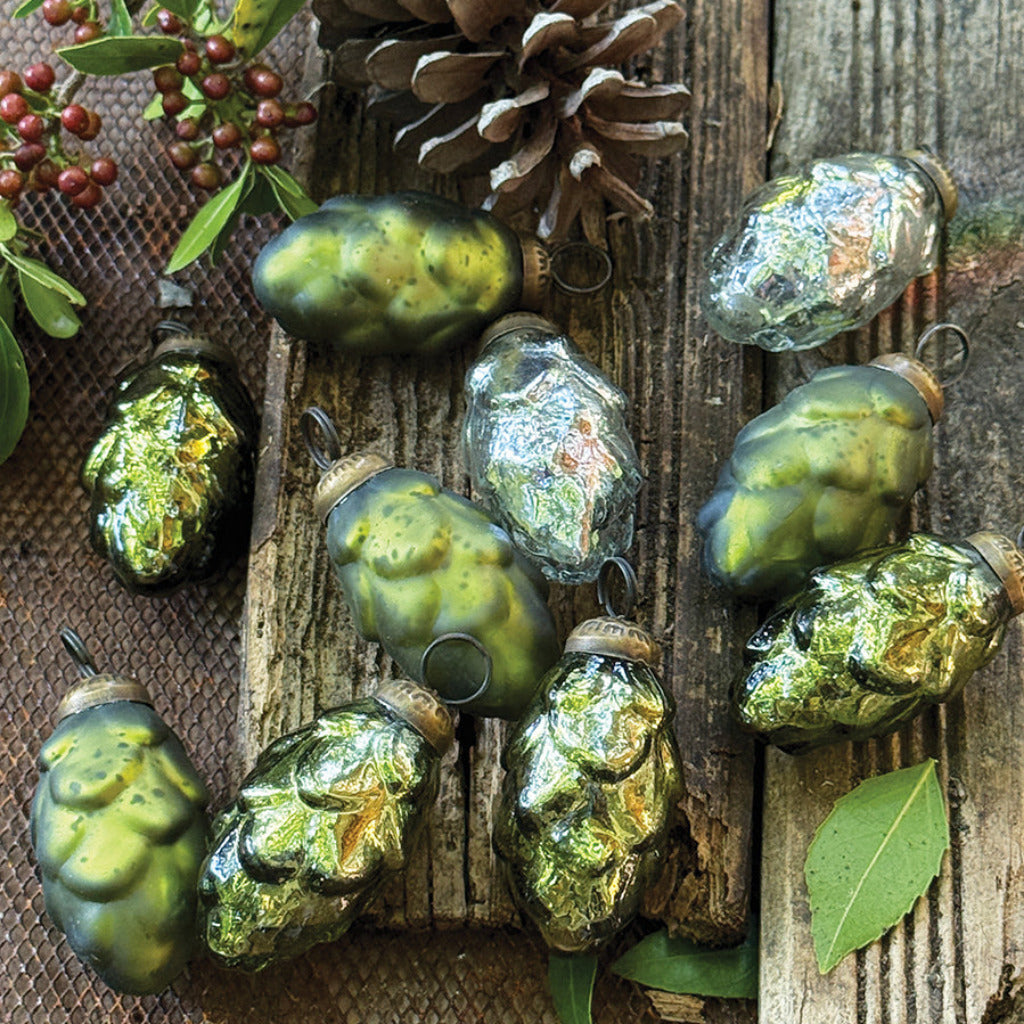 Green Glass Pine Cone Bauble Decorations | Set of 3 - Thedanes.co.uk - Creative & Sustainable Living The Scandinavian Way