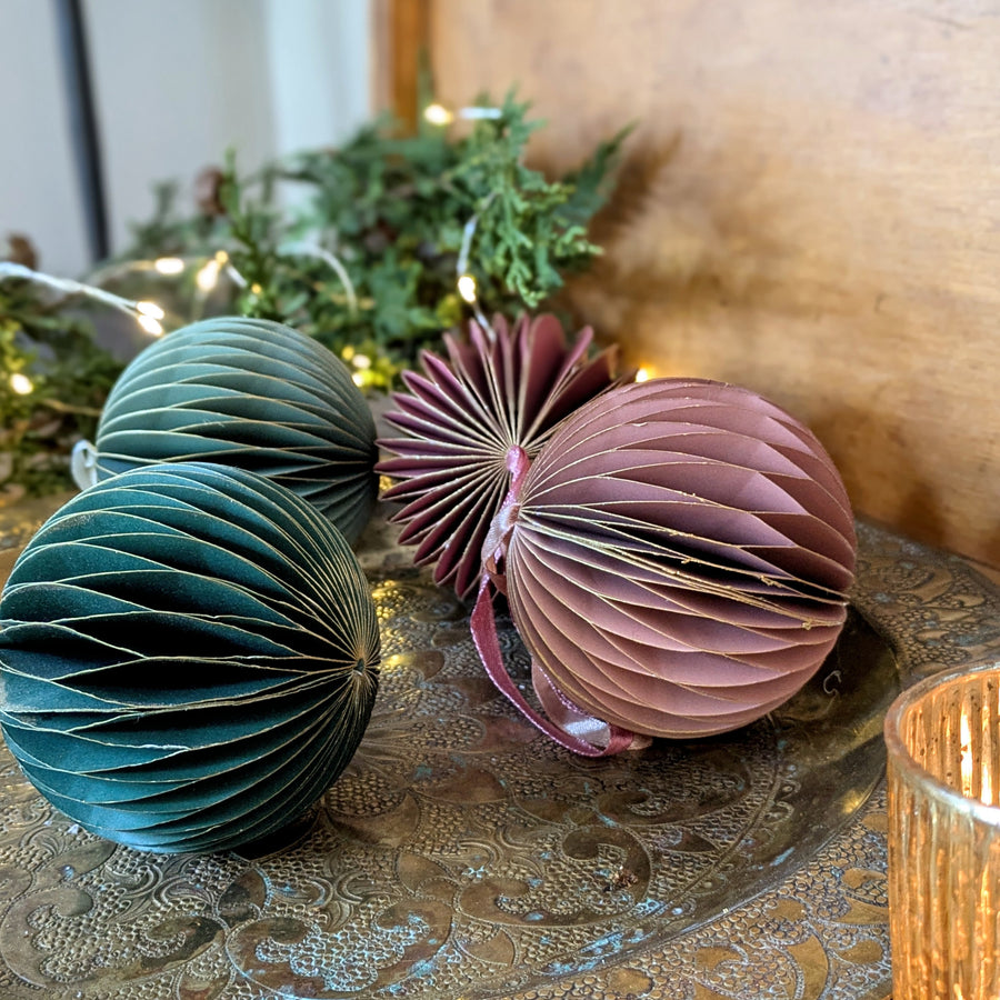 Honeycomb Paper Ball Christmas Ornaments | 4 Assorted Colours - Thedanes.co.uk - Creative & Sustainable Living The Scandinavian Way