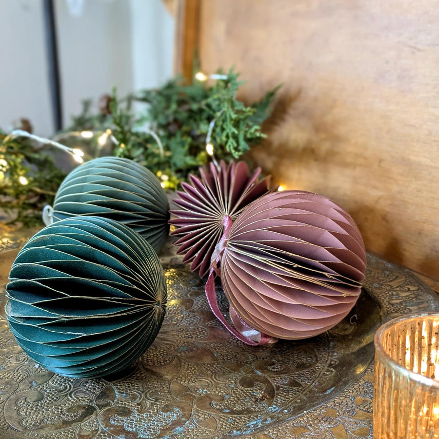 Honeycomb Paper Ball Christmas Ornaments | 4 Assorted Colours - Thedanes.co.uk - Creative & Sustainable Living The Scandinavian Way