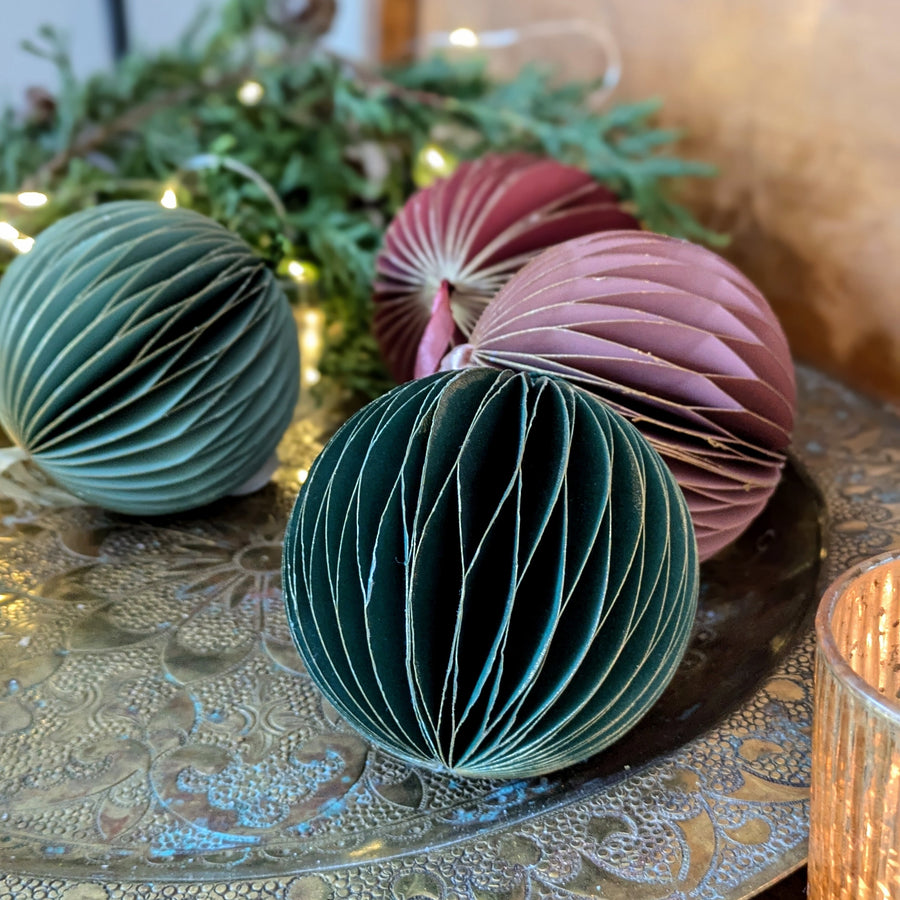 Honeycomb Paper Ball Christmas Ornaments | 4 Assorted Colours - Thedanes.co.uk - Creative & Sustainable Living The Scandinavian Way