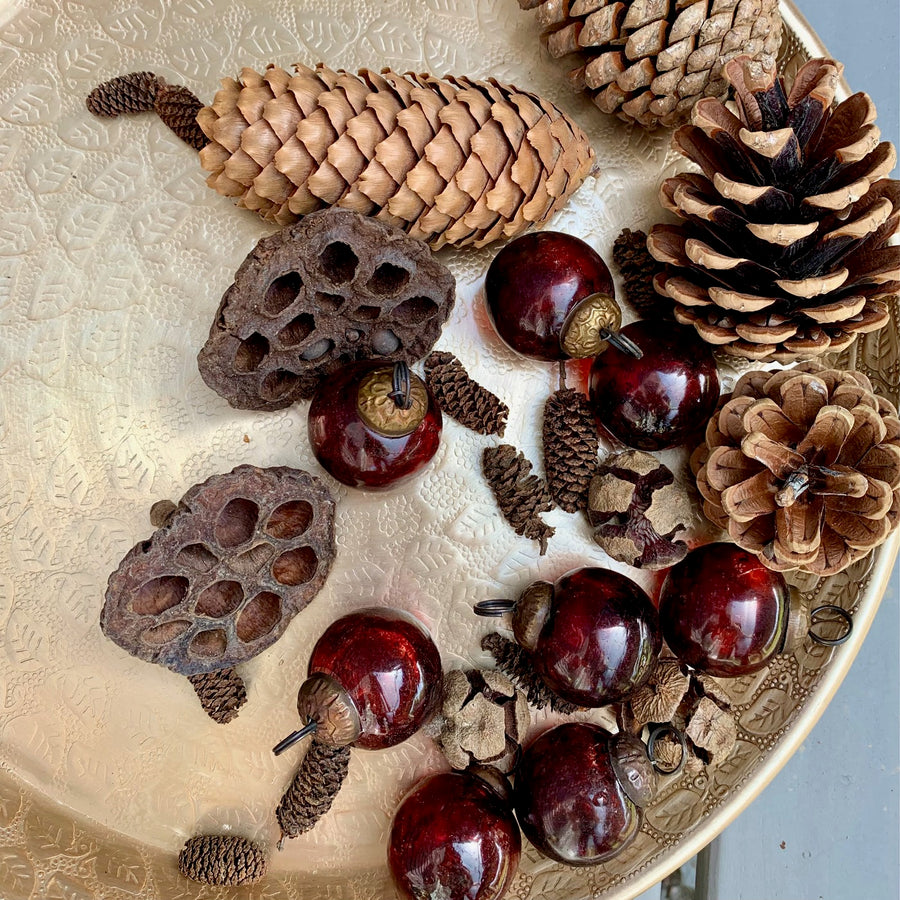 Rustic Maroon Red Glass Baubles Decorations x 8 - Thedanes.co.uk - Creative & Sustainable Living The Scandinavian Way