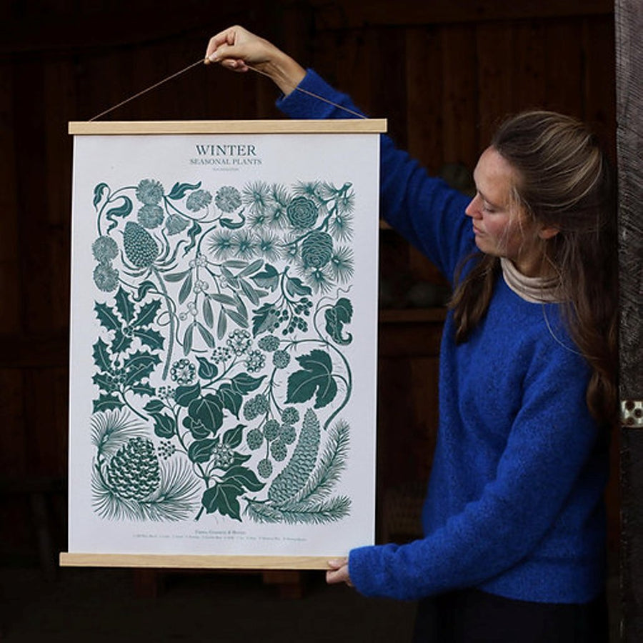 Winter Seasonal Plants Poster - Lino Print By Isla Middleton